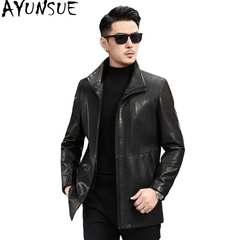 AYUNSUE Real Sheepskin Genuine Leather Jacket Men Stand Collar Mid Long Slim Business Casual Thin Soft Leather Coat Jaquetas
AYUNSUE Real Sheepskin Genuine Leather Jacket Men Stand Collar Mid Long Slim Business Casual Thin Soft Leather Coat Jaquetas