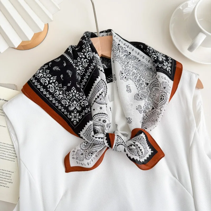 Black White Paisley Silk Like Bandana Scarf with Brown Wavy Edge Unisex Vintage Neck Head Wrap Accessory for All Seasons
Black White Paisley Silk Like Bandana Scarf with Brown Wavy Edge Unisex Vintage Neck Head Wrap Accessory for All Seasons