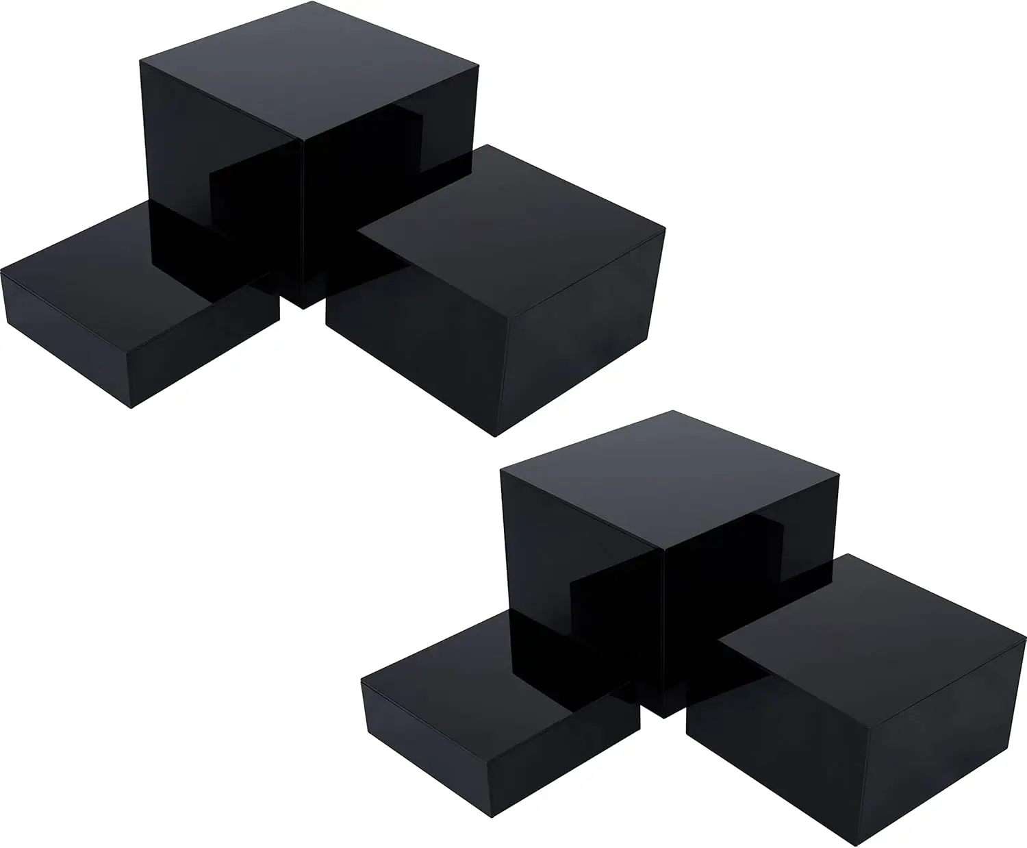 Glossy Black Acrylic Cube Display Risers - 3 Nesting Sizes, Hollow Bottom, 2-Pack
Glossy Black Acrylic Cube Display Risers - 3 Nesting Sizes, Hollow Bottom, 2-Pack