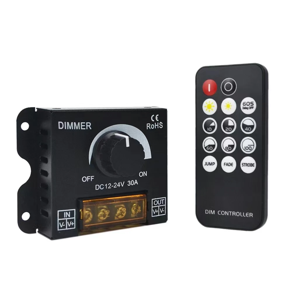 LED Dimmer 12V 30A Knob Switch Controller RF Wireless Control Through Stepless Dimming smart dimmer
LED Dimmer 12V 30A Knob Switch Controller RF Wireless Control Through Stepless Dimming smart dimmer