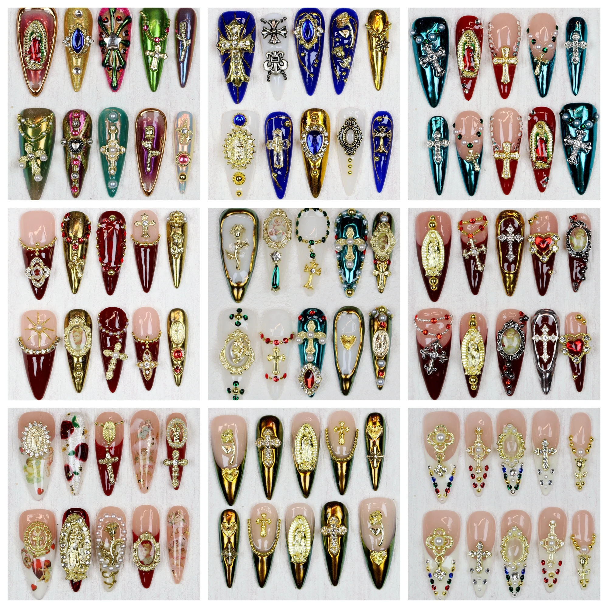 10Pcs Luxury Long Stiletto Press On Nails,Custom Design Chrome Gold Cross Virgin Mary Nail Art Catholic Handpainted Nails
10Pcs Luxury Long Stiletto Press On Nails,Custom Design Chrome Gold Cross Virgin Mary Nail Art Catholic Handpainted Nails