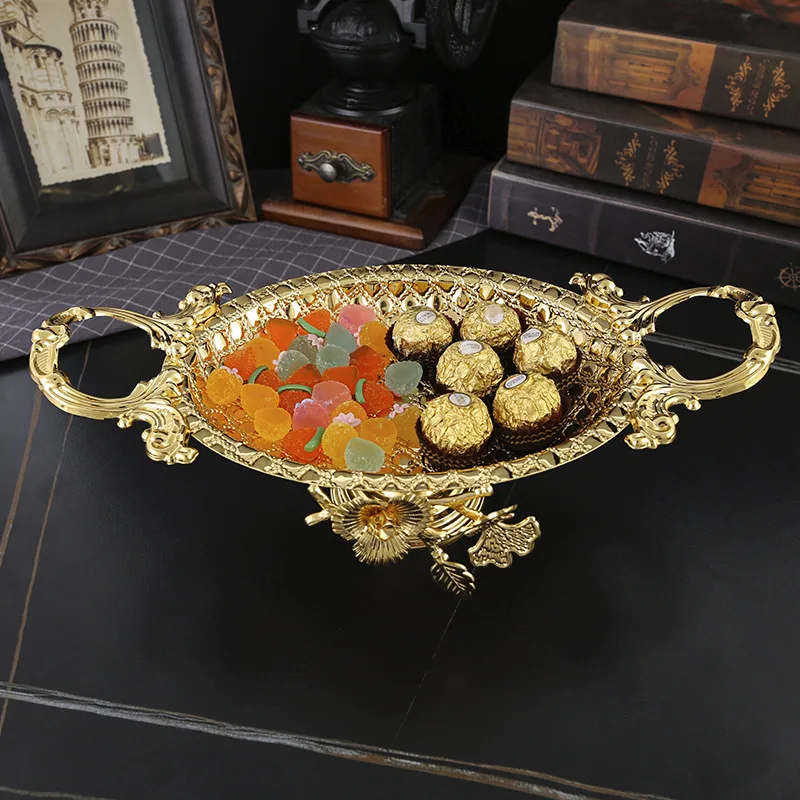 European Style round Fruit Tray Golden Snack Tray with Handles for Storage Cookie Cake Dessert Food Candy Serving Dish
European Style round Fruit Tray Golden Snack Tray with Handles for Storage Cookie Cake Dessert Food Candy Serving Dish