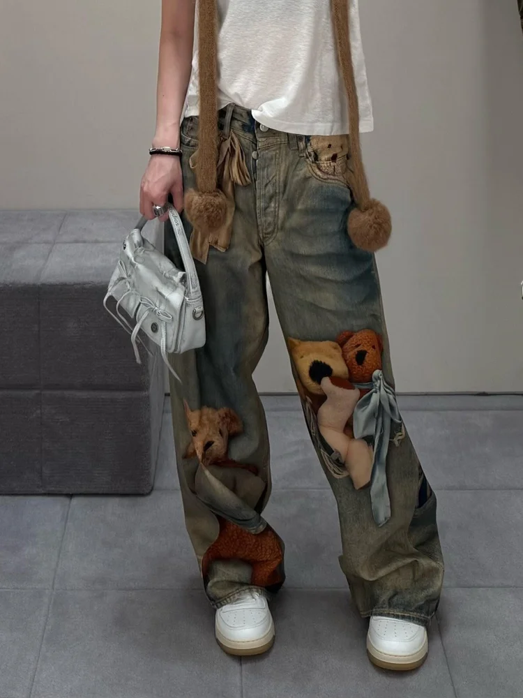 Heavyweight Bear Illusion Print High Waist Dragging Jeans Women's American Hot Girl Street Personality Trend Long Pants
Heavyweight Bear Illusion Print High Waist Dragging Jeans Women's American Hot Girl Street Personality Trend Long Pants