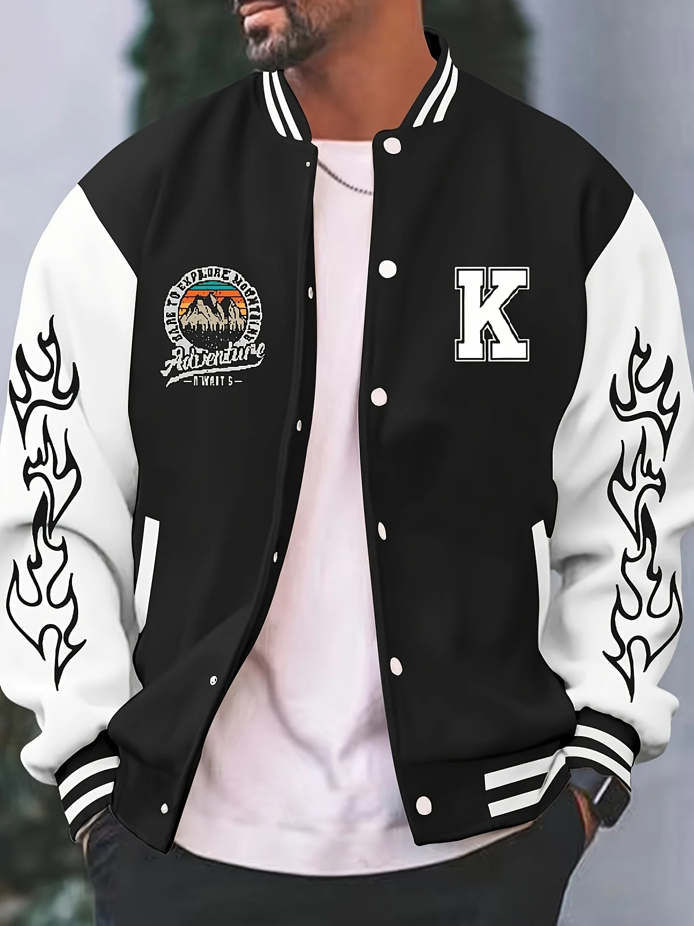 Men's printed design baseball jacket trendy and fashionable versatile jacket with letter K random printed jacket
Men's printed design baseball jacket trendy and fashionable versatile jacket with letter K random printed jacket