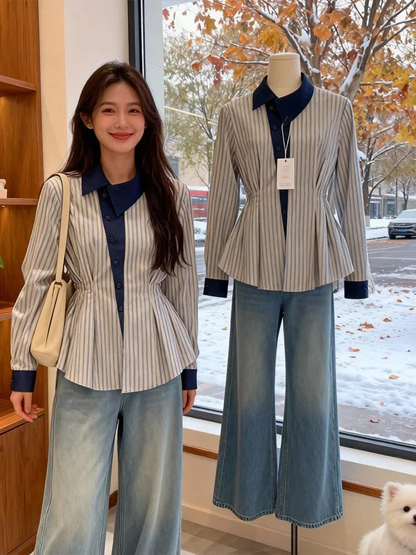 plus Size Asymmetrical Patchwork Striped Shirt Women's Spring New Waist Slimming Color Block Top Korean Style Long Sleeve
plus Size Asymmetrical Patchwork Striped Shirt Women's Spring New Waist Slimming Color Block Top Korean Style Long Sleeve