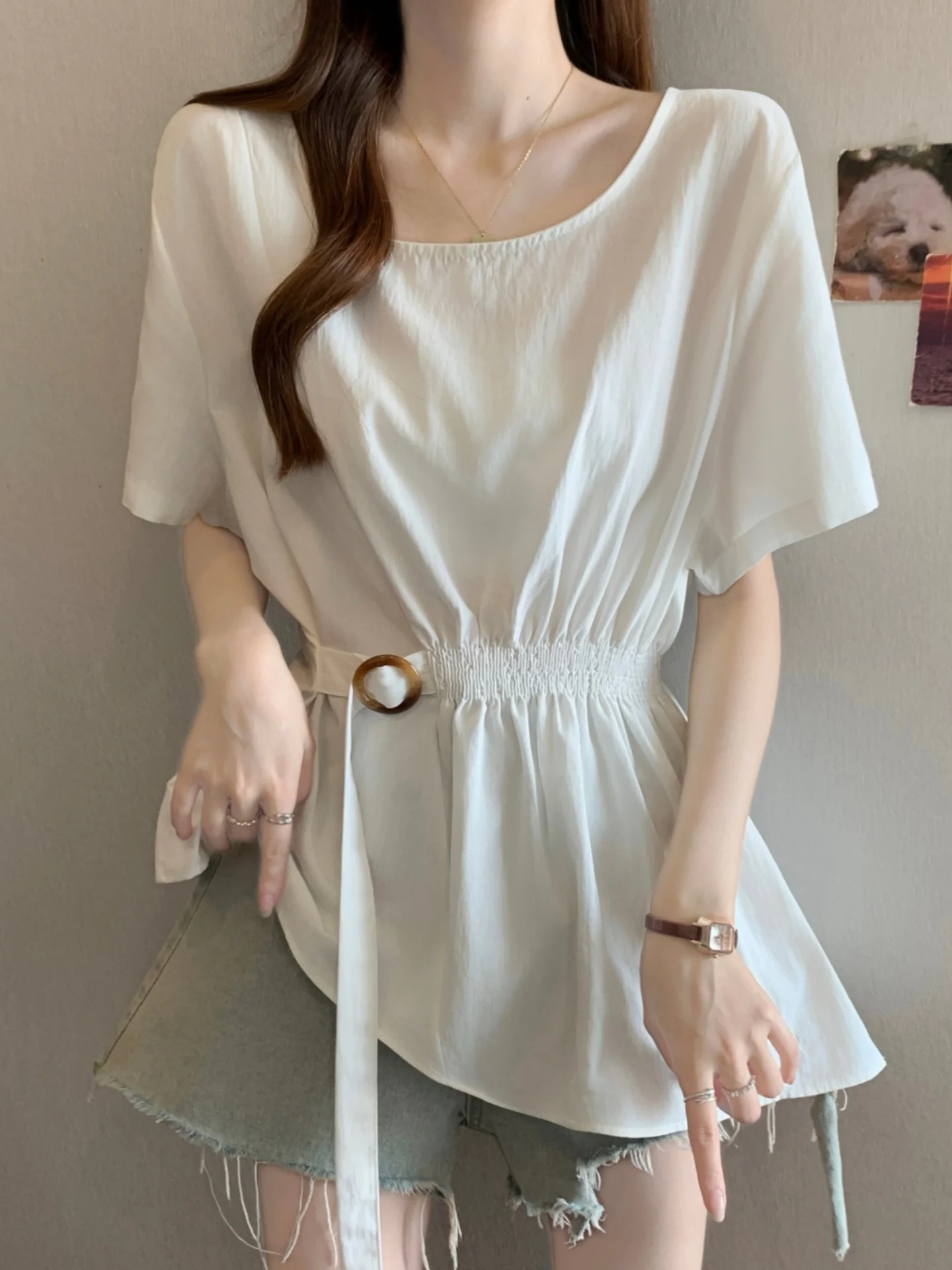 Women's Summer Slim Fit Short Sleeve Shirt Bow Tie Waist Unique Personality Base Top Large Size Comfortable Breathable Korean...
Women's Summer Slim Fit Short Sleeve Shirt Bow Tie Waist Unique Personality Base Top Large Size Comfortable Breathable Korean...