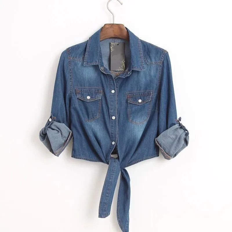 Spring Summer New Denim Shirt Women Mid Sleeve Tops Fashion Thin Chemise Crop Top Sexy Short Jeans Blouse Female Slim Shawl B881
Spring Summer New Denim Shirt Women Mid Sleeve Tops Fashion Thin Chemise Crop Top Sexy Short Jeans Blouse Female Slim Shawl B881