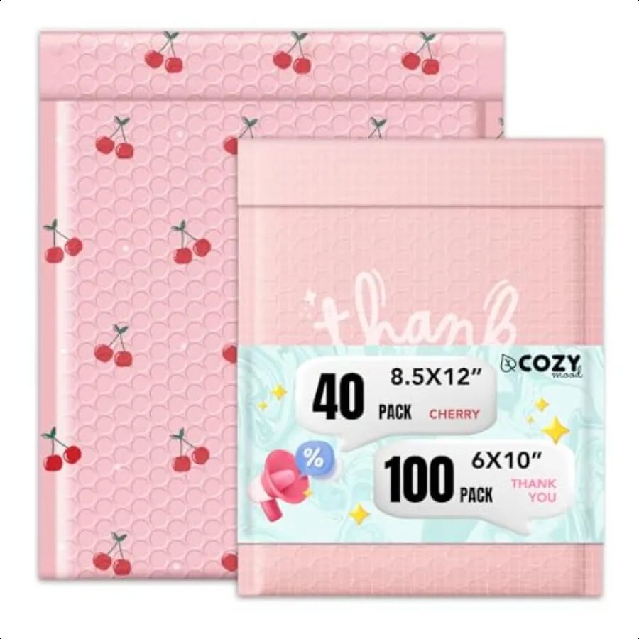 Cute Bubble Mailers 6x10 Inch 100 Pack Thank you +Pretty Bubble Mailer 8.5x12 Inch 40 PackCherry Waterproof Padded Envelopes Se
Cute Bubble Mailers 6x10 Inch 100 Pack Thank you +Pretty Bubble Mailer 8.5x12 Inch 40 PackCherry Waterproof Padded Envelopes Se