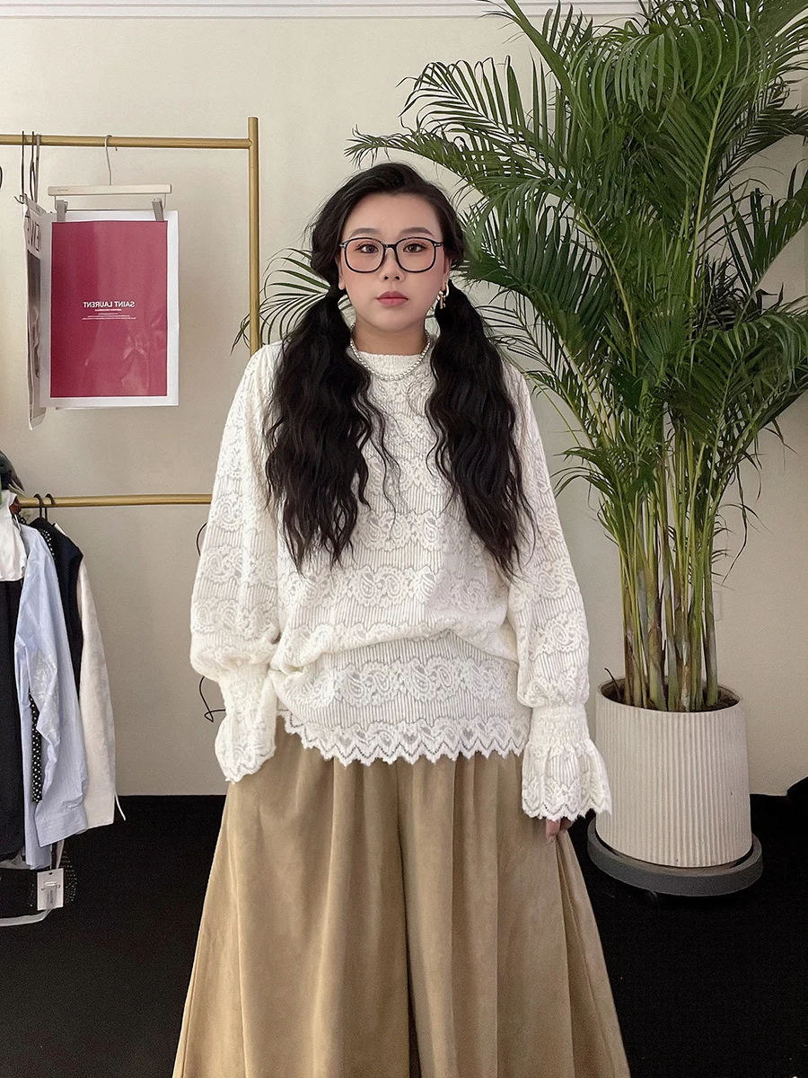 Autumn Winter Fce Sensation Women's Base irt round Ne Lace Bell Sve Top plus Size French Sle Loose Fit Long Sve
Autumn Winter Fce Sensation Women's Base irt round Ne Lace Bell Sve Top plus Size French Sle Loose Fit Long Sve