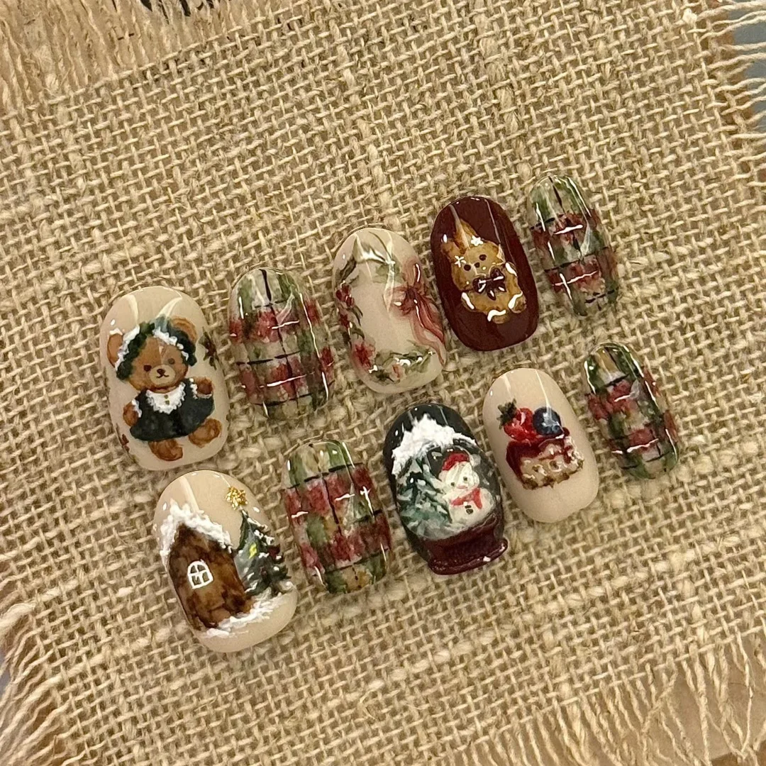 24PCS Retro Brown Almond Wearable Fake Nails Sweet Christmas Bear Cartoon Plaid Snowflakes Autumn Winter Press on False Nail Tip
24PCS Retro Brown Almond Wearable Fake Nails Sweet Christmas Bear Cartoon Plaid Snowflakes Autumn Winter Press on False Nail Tip
