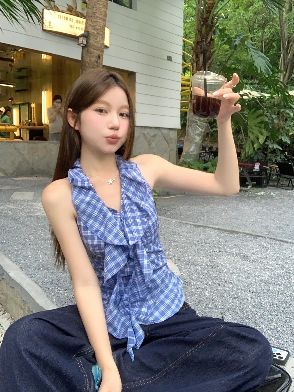 Blue Plaid Slim Fit Hanging Neck Backless Vest Women Summer Versatile Sexy Casual Bared Back Top Kumikumi Spicy Girl Style
Blue Plaid Slim Fit Hanging Neck Backless Vest Women Summer Versatile Sexy Casual Bared Back Top Kumikumi Spicy Girl Style