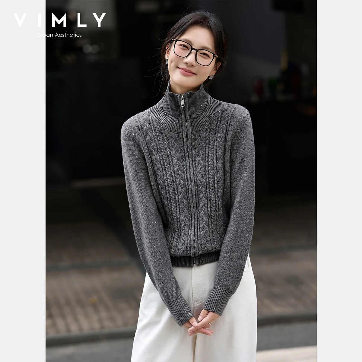 VIMLY Women's Grey Sweater Knit Zip-up Autumn 2025 French Turn-down Neck Female Cardigan Casual Long Sleeve Ladies Jumpers 75198
VIMLY Women's Grey Sweater Knit Zip-up Autumn 2025 French Turn-down Neck Female Cardigan Casual Long Sleeve Ladies Jumpers 75198