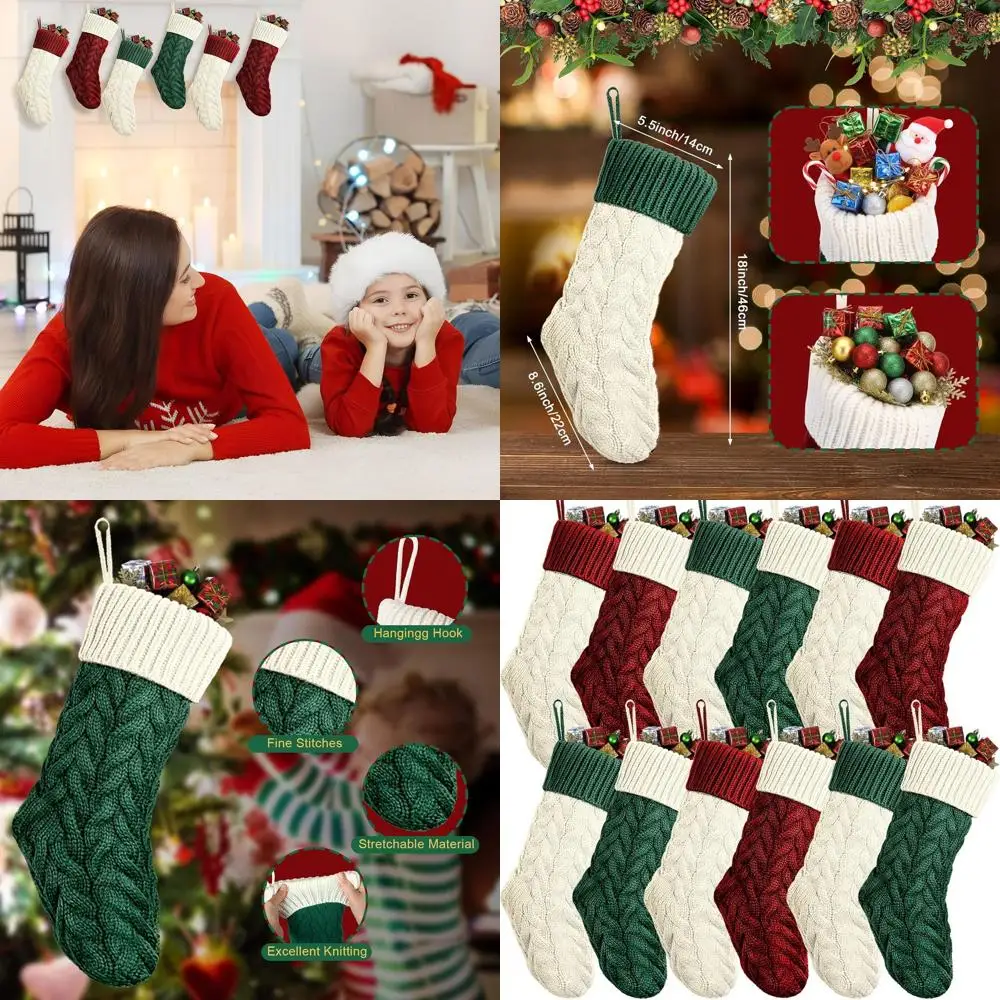 Set of 12 18 Cable Knit Christmas Stockings for Fireplace, Holiday Party (Burgundy, Ivory, Green)
Set of 12 18 Cable Knit Christmas Stockings for Fireplace, Holiday Party (Burgundy, Ivory, Green)