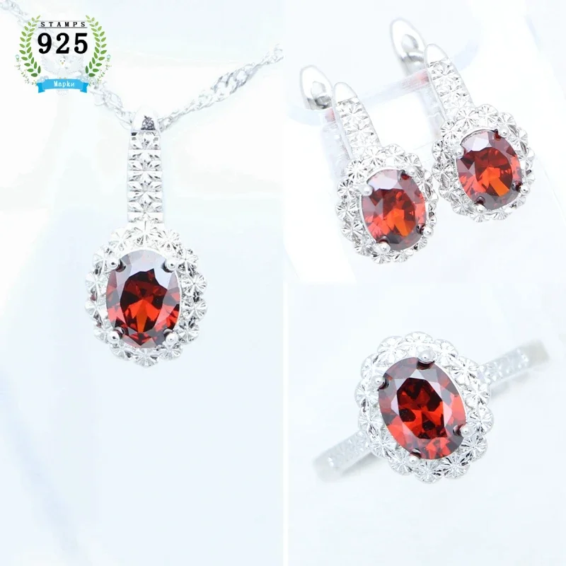 Garnet Ring Earrings Pendant Necklace Sweet Jewelry 925 Sterling Silver Jewelry Set for Women Free Gift Box
Garnet Ring Earrings Pendant Necklace Sweet Jewelry 925 Sterling Silver Jewelry Set for Women Free Gift Box
