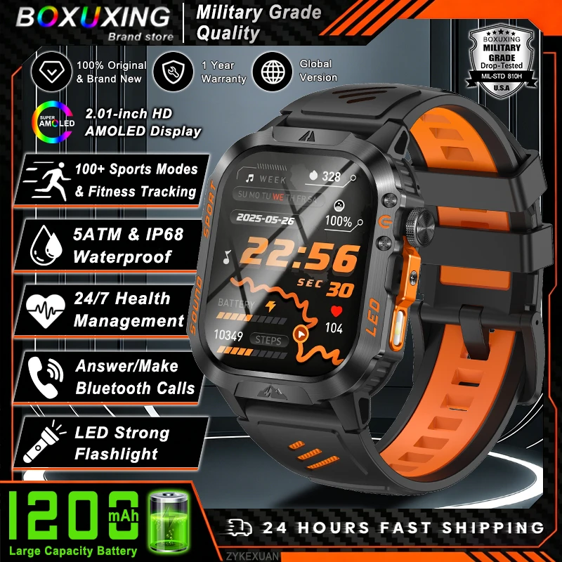 New 1200 mAh Battery Military Smartwatch Men 5ATM Waterproof Sports Tracker Flashlight AMOLED Screen Smart Watch For Android iOS
New 1200 mAh Battery Military Smartwatch Men 5ATM Waterproof Sports Tracker Flashlight AMOLED Screen Smart Watch For Android iOS