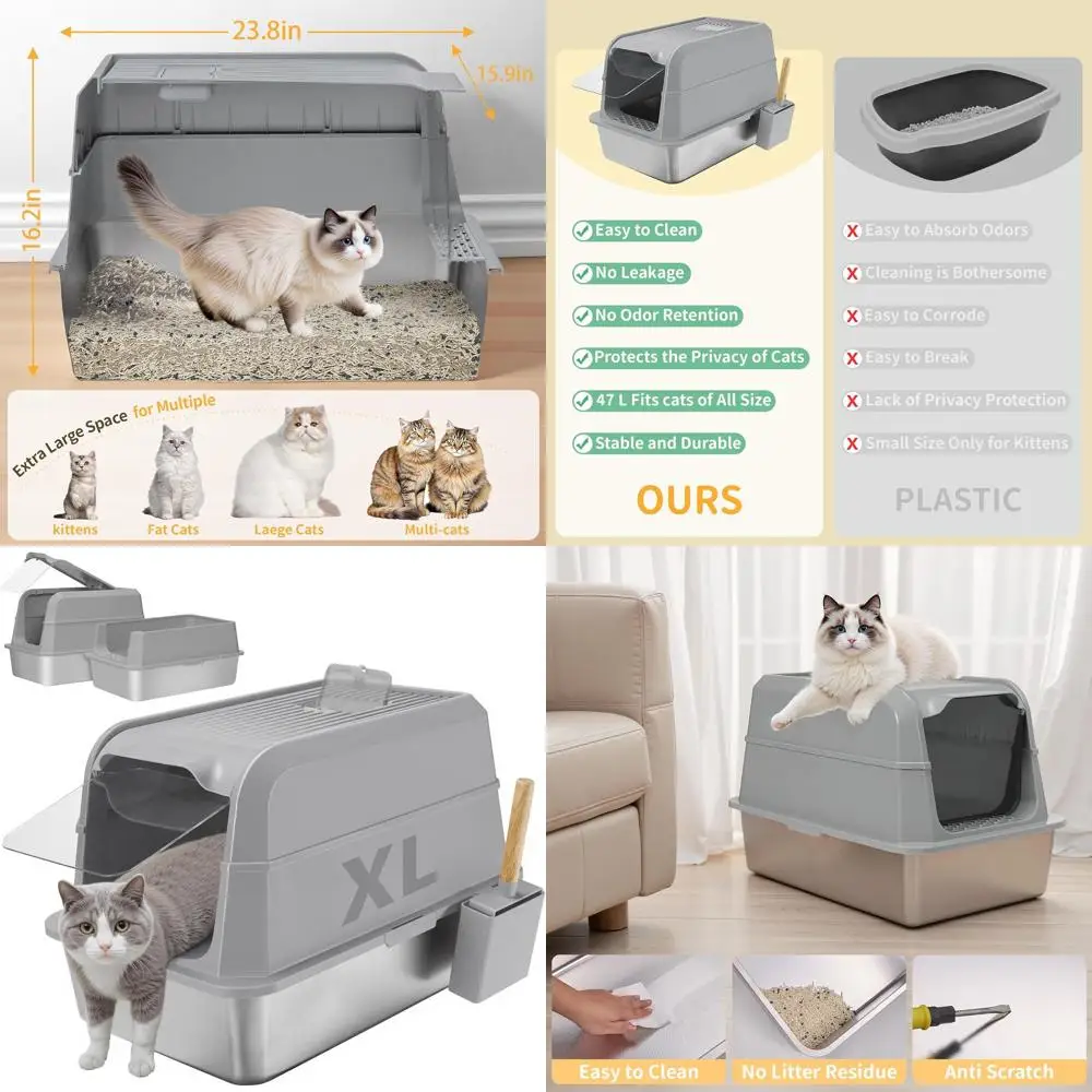 Extra Large Enclosed Stainless Steel Litter Box with Lid and High Sides, Odor-Controlled, Easy Clean for Cats
Extra Large Enclosed Stainless Steel Litter Box with Lid and High Sides, Odor-Controlled, Easy Clean for Cats