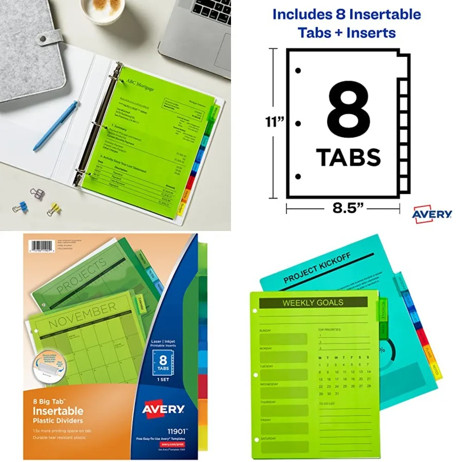 Dividers for 3 Ring Binders, 8-Tab Plastic Binder Dividers, Insertable Big Tabs, Multicolor 24 Sets of 11901
Dividers for 3 Ring Binders, 8-Tab Plastic Binder Dividers, Insertable Big Tabs, Multicolor 24 Sets of 11901