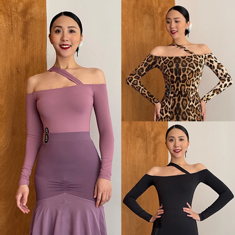 New Sexy Off Shoulder Waltz Ballroom Dance Bodysuit Women Dancing Sling Tops Double Dance Party Tops Leopard Black Purple XH2428
New Sexy Off Shoulder Waltz Ballroom Dance Bodysuit Women Dancing Sling Tops Double Dance Party Tops Leopard Black Purple XH2428