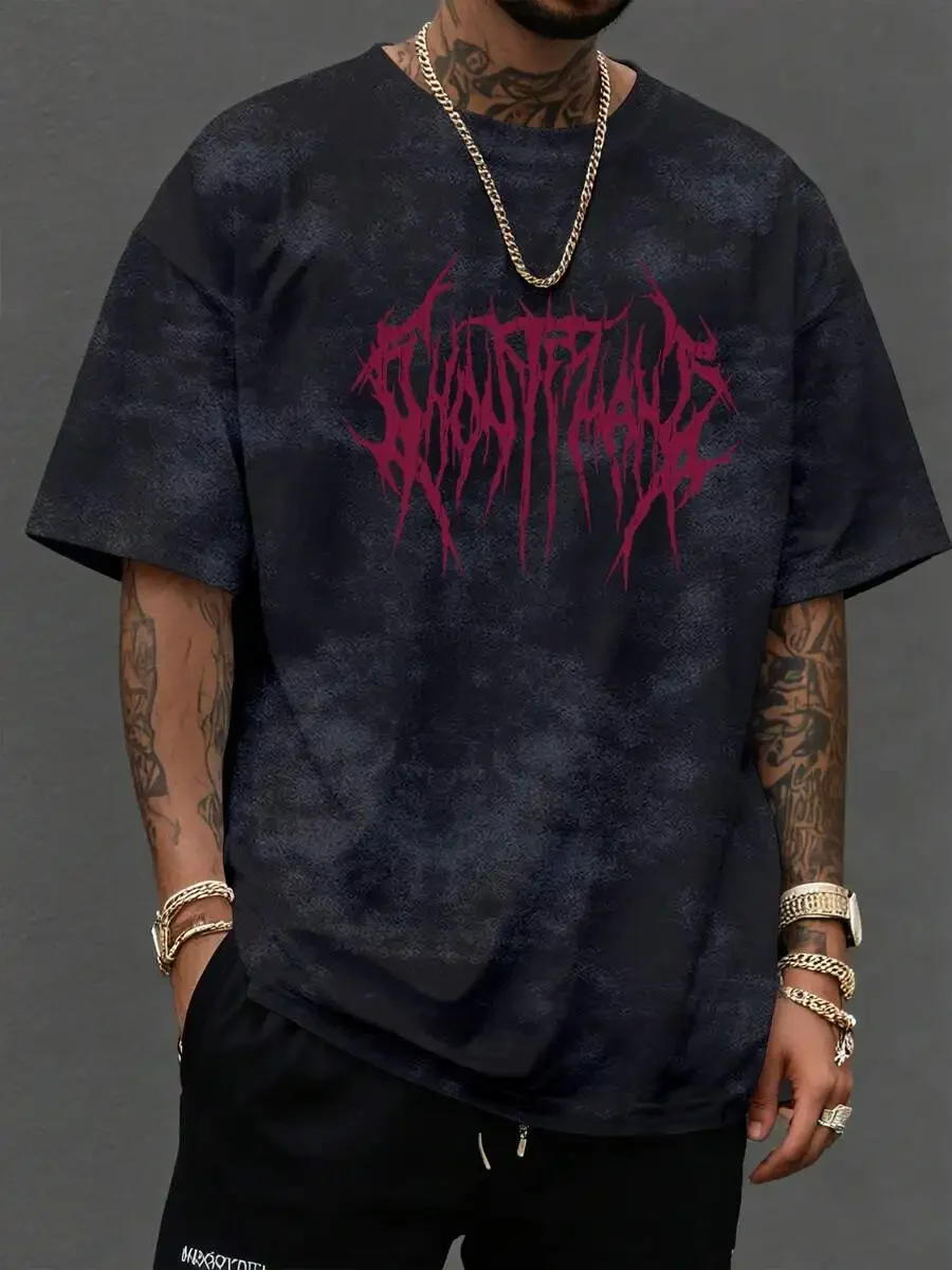 Mens Casual Tie-Dye Short Sleeve T-Shirt With Gothic Print Summer Top
Mens Casual Tie-Dye Short Sleeve T-Shirt With Gothic Print Summer Top