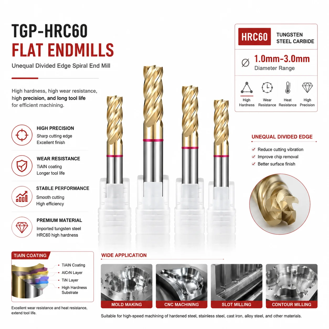 HRC60 4F Color Circle Flat End Mill Tungsten Steel Carbide Balchals AD Coating Milling Cutter CNC Mechanical Endmill
HRC60 4F Color Circle Flat End Mill Tungsten Steel Carbide Balchals AD Coating Milling Cutter CNC Mechanical Endmill