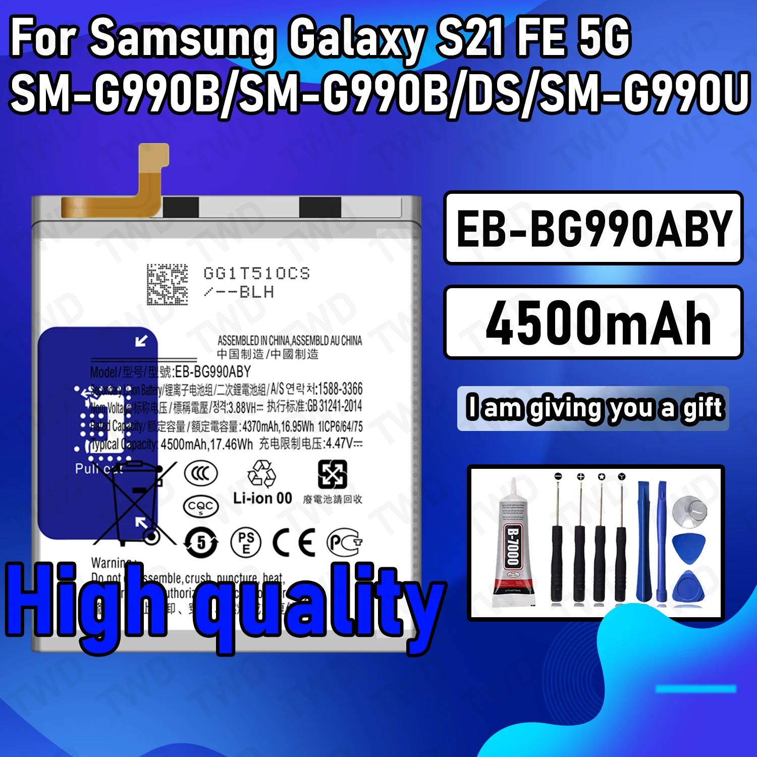 EB-BG990ABY Аккумулятор большой емкости для Samsung Galaxy S21 FE 5G/SM-G990B/SM-G990B/DS, новые аккумуляторы высокого качества + бесплатные инструменты
EB-BG990ABY Аккумулятор большой емкости для Samsung Galaxy S21 FE 5G/SM-G990B/SM-G990B/DS, новые аккумуляторы высокого качества + бесплатные инструменты