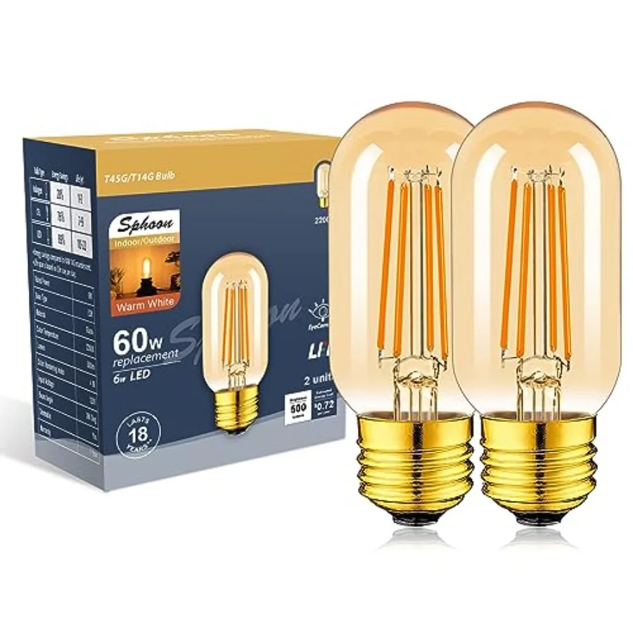 Amber Light Bulb, Dimmable Tubular led Bulb, T45 Edison LED Bulbs, 60W Equivalent, 6W 500lm, 2200K Warm White, LED Filament Bul
Amber Light Bulb, Dimmable Tubular led Bulb, T45 Edison LED Bulbs, 60W Equivalent, 6W 500lm, 2200K Warm White, LED Filament Bul
