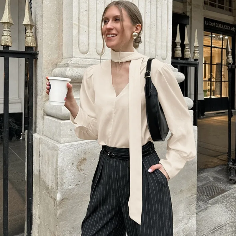 Talenza Female V-neck Shirt Elegant Long-sleeved Chiffon Shirt Fashion Casual Office Lady Scarf Ribbon Shirt Women Blouses Top
Talenza Female V-neck Shirt Elegant Long-sleeved Chiffon Shirt Fashion Casual Office Lady Scarf Ribbon Shirt Women Blouses Top