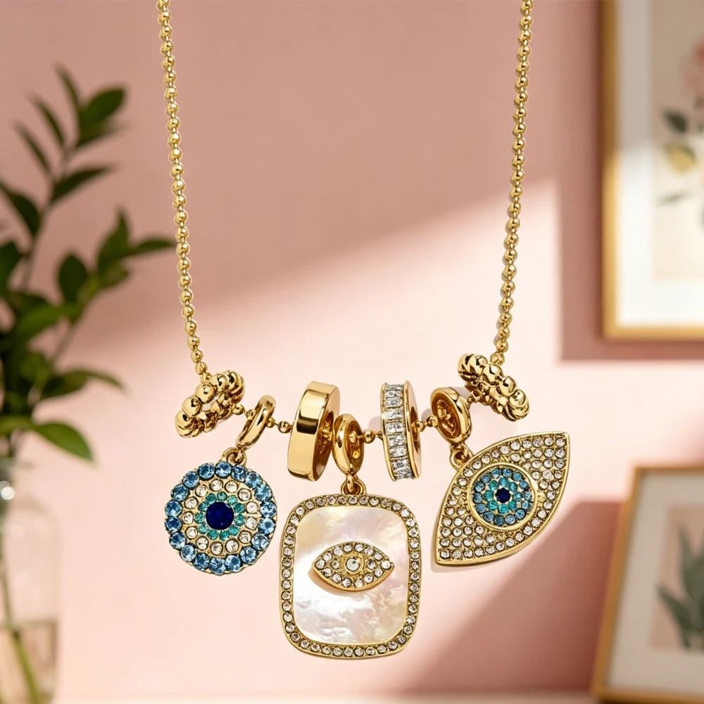 Evil Eye Charm Necklace 18K Gold Plated Stainless Steel Pendant For Women DIY Handmade Christmas Jewelry Gift For Women
Evil Eye Charm Necklace 18K Gold Plated Stainless Steel Pendant For Women DIY Handmade Christmas Jewelry Gift For Women