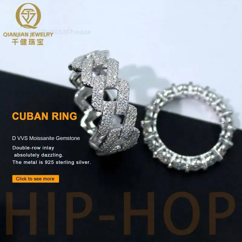 US Warehouse In-stock 925 Silver Cuban Ring Inlaid with High Quality White Color VVS Grade Moissanite Gemstones with Certificate
US Warehouse In-stock 925 Silver Cuban Ring Inlaid with High Quality White Color VVS Grade Moissanite Gemstones with Certificate