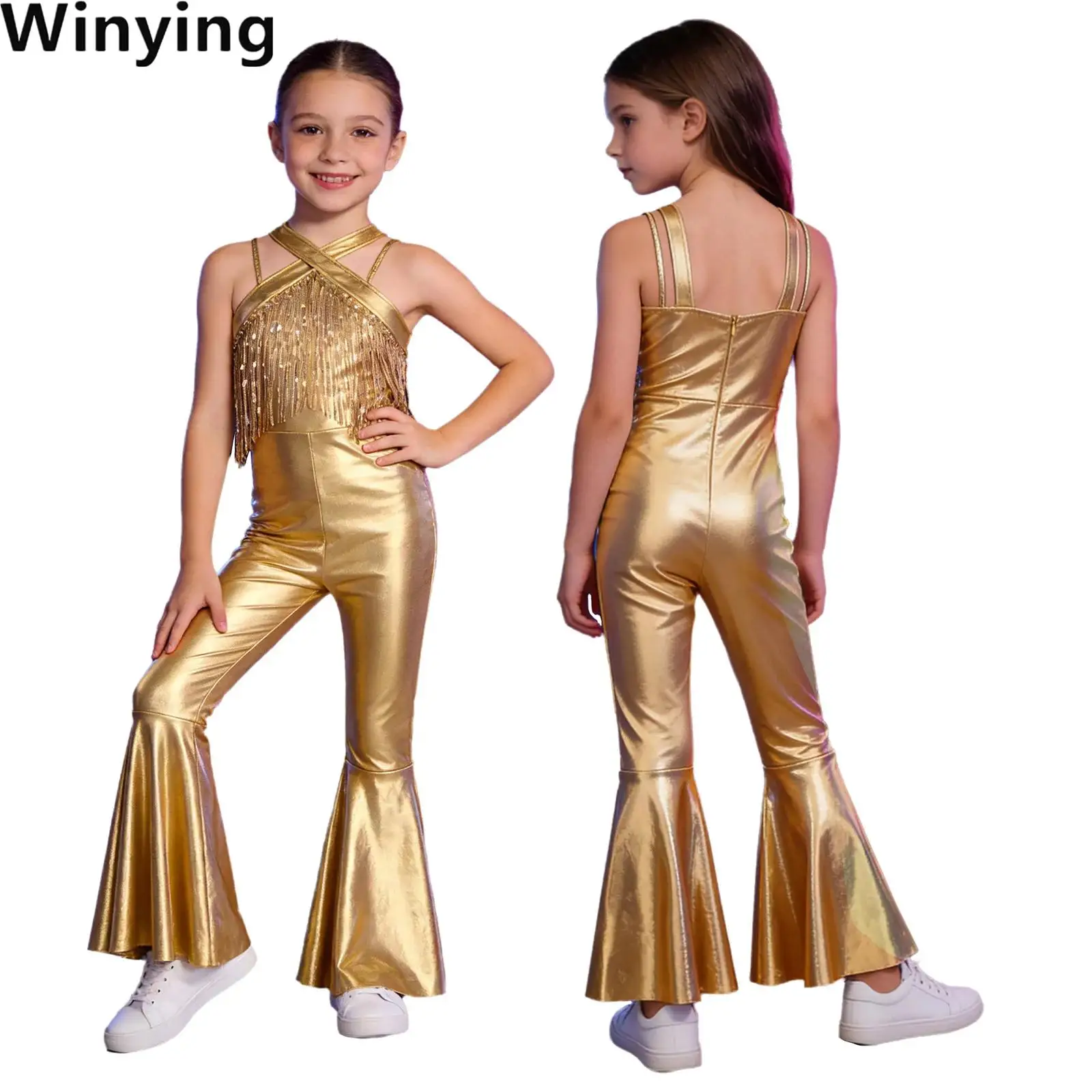 Kids Girls Tassels Sequin 70s Disco Prom Party Jumpsuits Jazz Tango Costume Shiny Sleeveless Zipper Flare Long Pants Romper
Kids Girls Tassels Sequin 70s Disco Prom Party Jumpsuits Jazz Tango Costume Shiny Sleeveless Zipper Flare Long Pants Romper