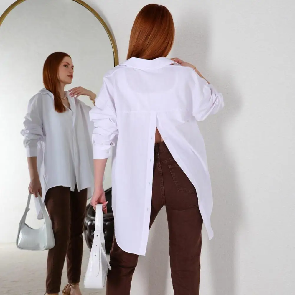 Women Top Chic Streetwear Blouses Loose-fit Single-breasted Shirts with Irregular Hem Soft Long Sleeves for Women Solid Color
Women Top Chic Streetwear Blouses Loose-fit Single-breasted Shirts with Irregular Hem Soft Long Sleeves for Women Solid Color