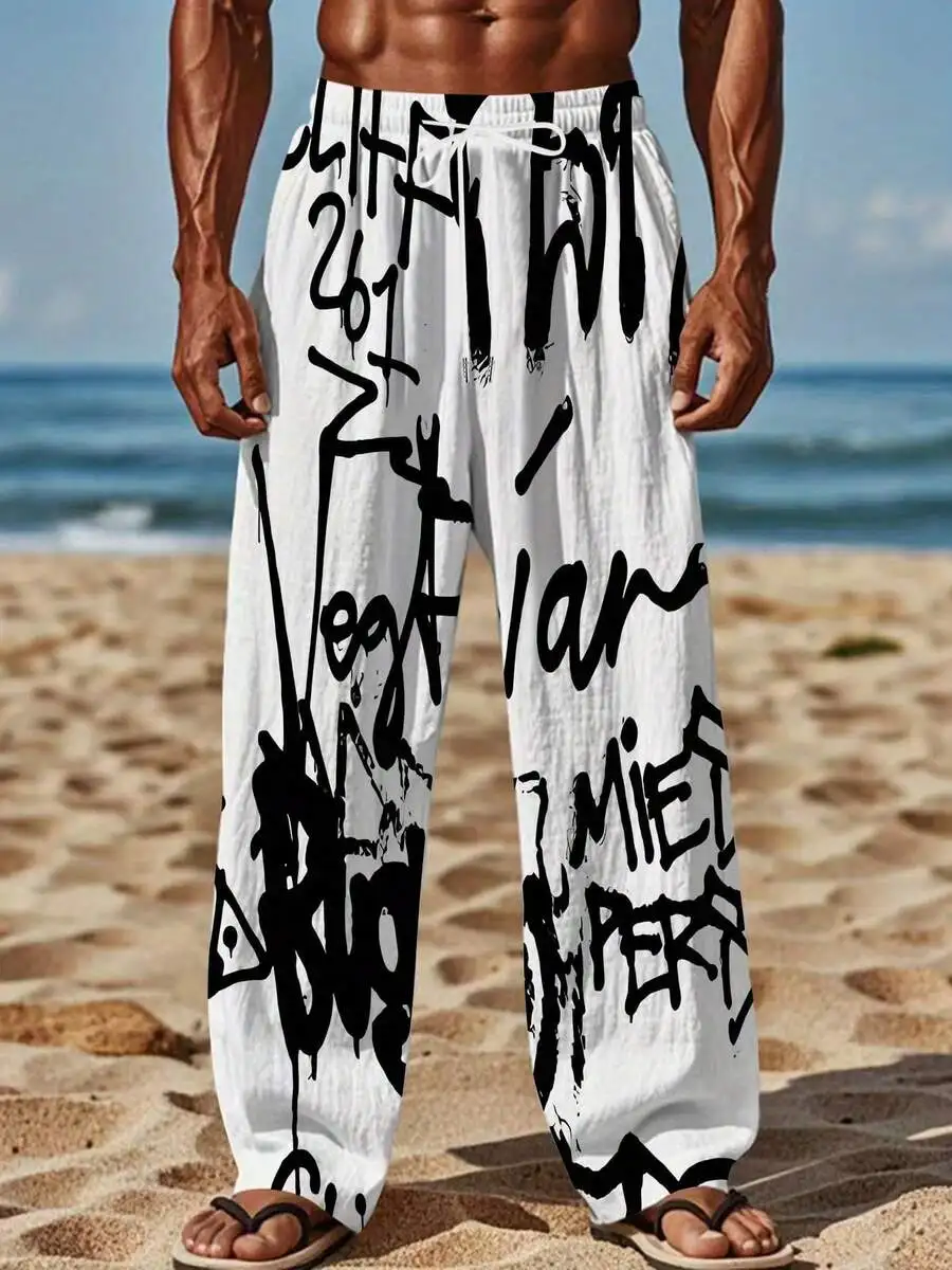 Mens White Black Graffiti Print Loose Straight Leg Pants Beach Summer Casual
Mens White Black Graffiti Print Loose Straight Leg Pants Beach Summer Casual