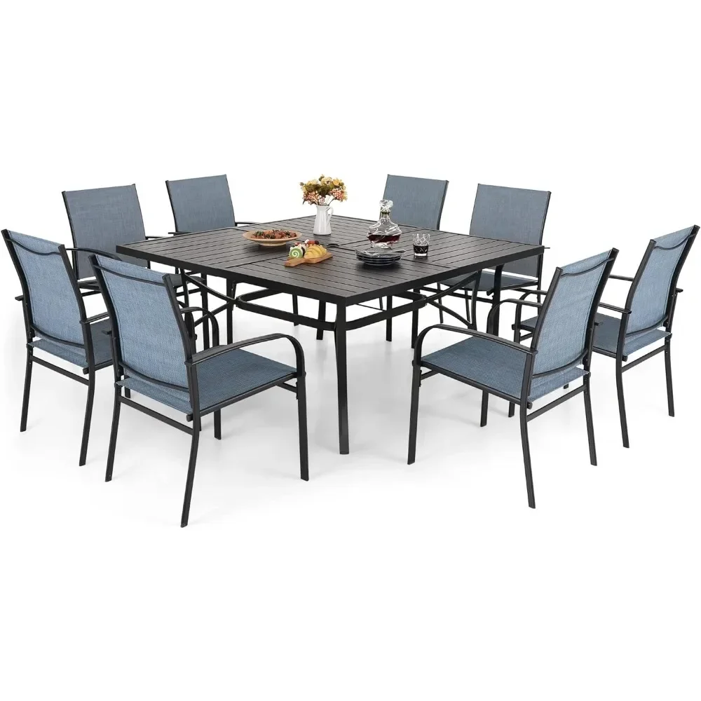 9-Piece Outdoor Patio Dining Set, 8 Textilene Patio Chairs and Large Square Table for Deck Garden Backyard Lawn Poolside, Blue
9-Piece Outdoor Patio Dining Set, 8 Textilene Patio Chairs and Large Square Table for Deck Garden Backyard Lawn Poolside, Blue