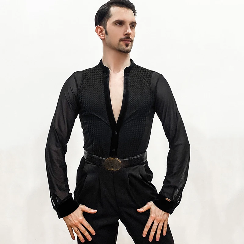 New Latin Dance Practice Clothes For Men Long Sleeved Mesh V-Neck Tops Chacha Rumba Tango Dress Latin Dance Costumes DN15124
New Latin Dance Practice Clothes For Men Long Sleeved Mesh V-Neck Tops Chacha Rumba Tango Dress Latin Dance Costumes DN15124