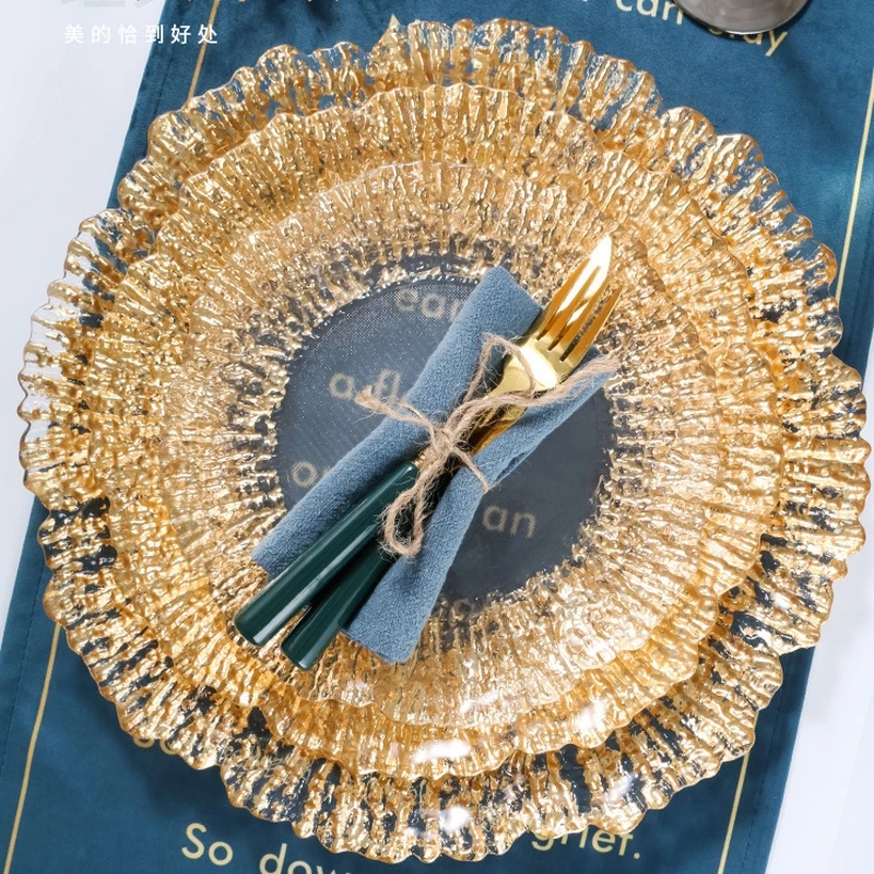 Transparent Golden Glass Tray, Coral Reef Charging Board, Round, Dinner Set Plates and Dishes,Wedding, Christmas Decoration
Transparent Golden Glass Tray, Coral Reef Charging Board, Round, Dinner Set Plates and Dishes,Wedding, Christmas Decoration