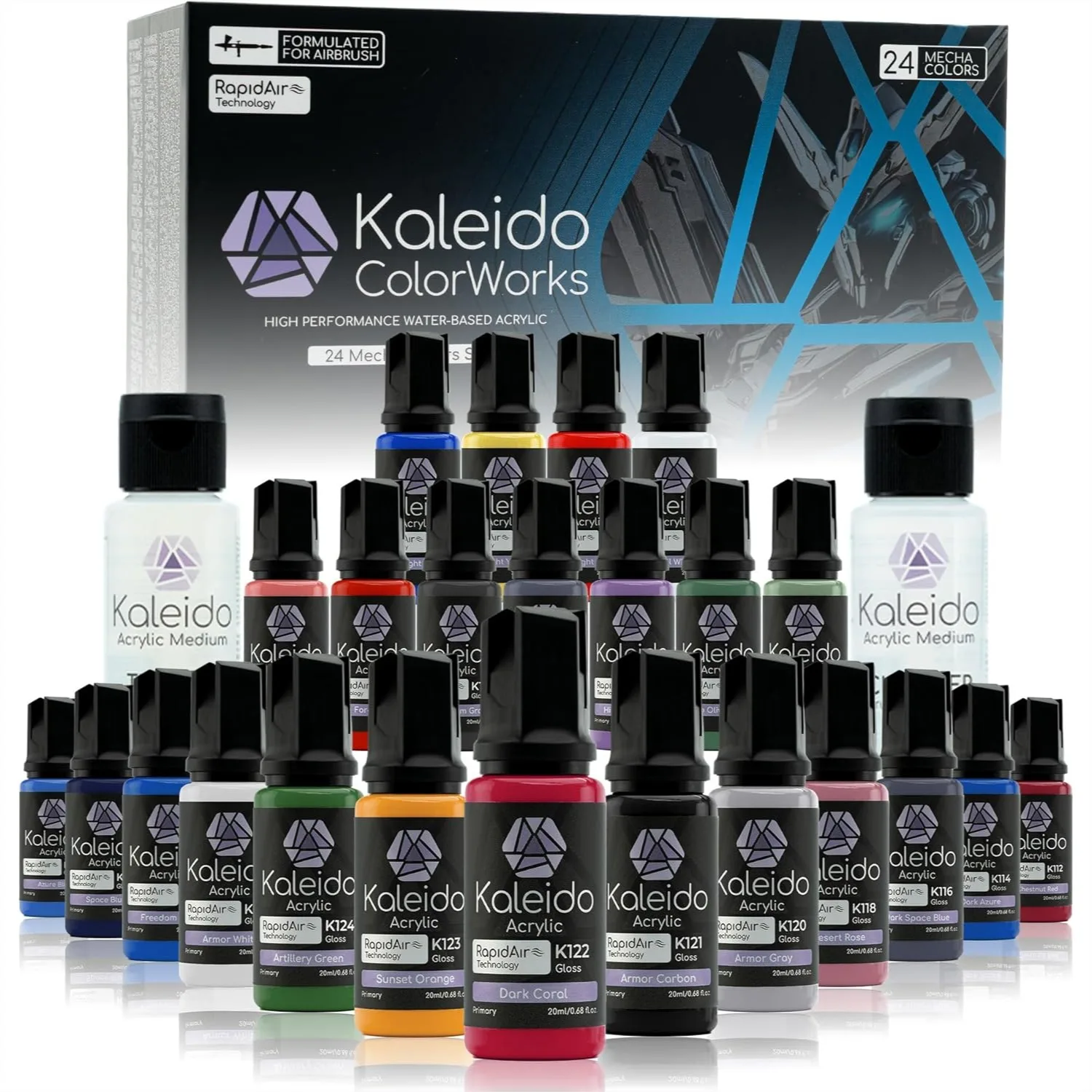 24-Color Mecha Acrylic Airbrush Paint Set for Scale Models, Gundam, Gunpla, Cars & Miniatures with Thinner & Cleaner
24-Color Mecha Acrylic Airbrush Paint Set for Scale Models, Gundam, Gunpla, Cars & Miniatures with Thinner & Cleaner