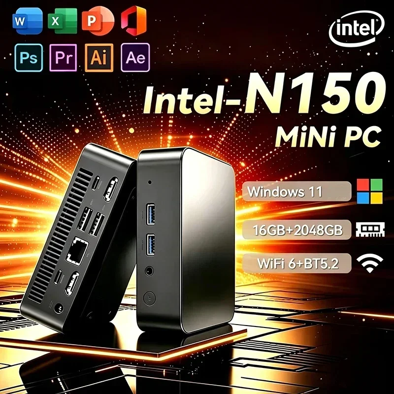 NEW Ultra Compact Intel N150 Mini PC, 4K-Ready, Win11 Pro, WiFi6 & Bluetooth, Ideal for Both Home Entertainment and Office Work
NEW Ultra Compact Intel N150 Mini PC, 4K-Ready, Win11 Pro, WiFi6 & Bluetooth, Ideal for Both Home Entertainment and Office Work
