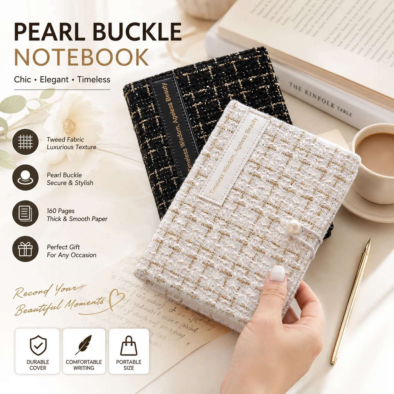 Elegant Tweed Fabric Cover Notebook Pearl Buckle Closure Aesthetic Journal Diary Notebook for Women Girls Stationery Gift
Elegant Tweed Fabric Cover Notebook Pearl Buckle Closure Aesthetic Journal Diary Notebook for Women Girls Stationery Gift