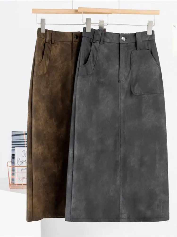 Retro 2024 Autumn Black Sexy Slim Women Split Pu Leather Skirts Fashion Brown Elegant High Waist Versatile Wrap Hip Midi Skirt
Retro 2024 Autumn Black Sexy Slim Women Split Pu Leather Skirts Fashion Brown Elegant High Waist Versatile Wrap Hip Midi Skirt