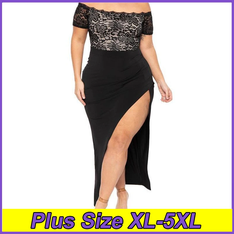 Women's Plus Size Dresses for Summer Lace Patchwork Slit Dress XL-4XL Ladies' Sexy Evening Gown One Shoulder Sexy Clothing 
Women's Plus Size Dresses for Summer Lace Patchwork Slit Dress XL-4XL Ladies' Sexy Evening Gown One Shoulder Sexy Clothing