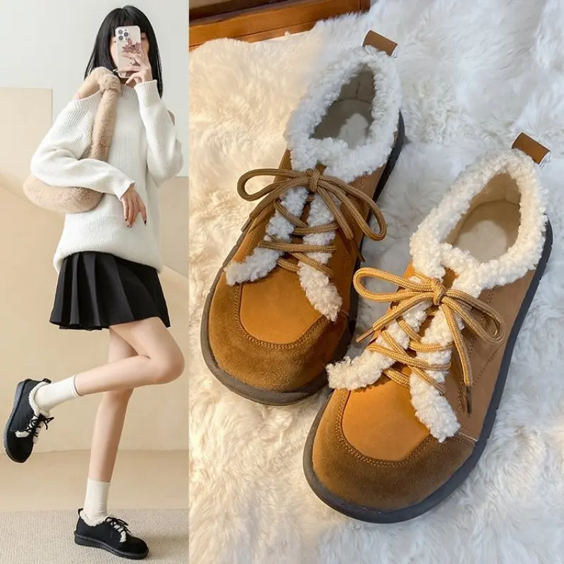 Women's Leather Shoes Autumn and Winter Snow Boots 2024 New Retro Plush Thickened Insulation Thick Soles Mid Heel Cotton Shoes 
Women's Leather Shoes Autumn and Winter Snow Boots 2024 New Retro Plush Thickened Insulation Thick Soles Mid Heel Cotton Shoes