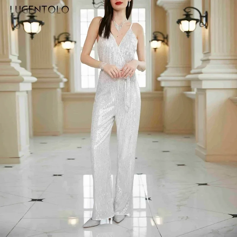 Women Sexy Sequin Jumpsuits Party Suspenders Backlesss V-neck Lace-up Lady Elegant Spring Summer Casual Straight Leg Jumpsuit
Women Sexy Sequin Jumpsuits Party Suspenders Backlesss V-neck Lace-up Lady Elegant Spring Summer Casual Straight Leg Jumpsuit