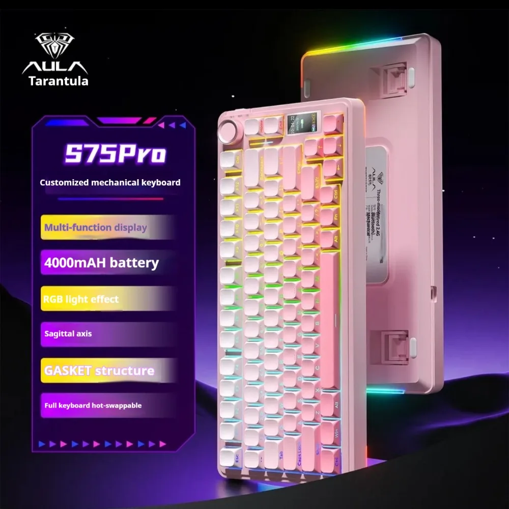 Механическая клавиатура AULA S75 Pro, трехрежимная беспроводная Bluetooth, прокладка для горячей замены, геймерские клавиатуры с ЖК-экраном, игровые аксессуары
Механическая клавиатура AULA S75 Pro, трехрежимная беспроводная Bluetooth, прокладка для горячей замены, геймерские клавиатуры с ЖК-экраном, игровые аксессуары