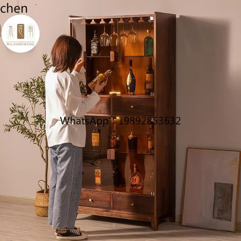 black walnut solid wood glass wine display storage living room against the wall TV side high and low bookcase
black walnut solid wood glass wine display storage living room against the wall TV side high and low bookcase