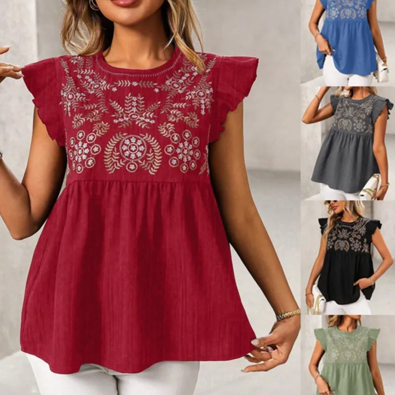 Women's Blouses Summer New Of Famous Style Embroidered Shoulders Flying Sleeves Fashion Casual Short Shirt For Women Clothing
Women's Blouses Summer New Of Famous Style Embroidered Shoulders Flying Sleeves Fashion Casual Short Shirt For Women Clothing