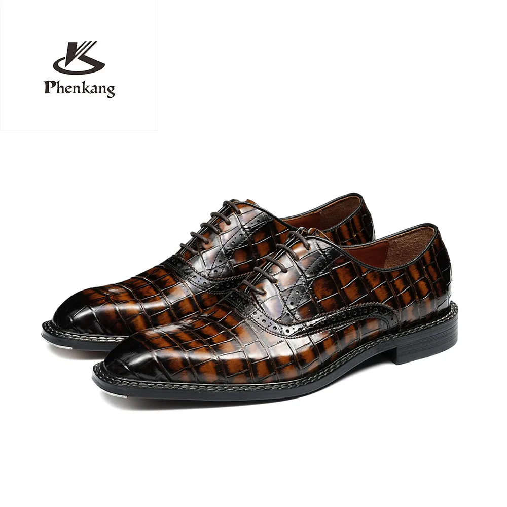 Men's Crocodile Pattern Leather Oxford Shoes Lace-Up Formal Business Dress Brown Hand-Painted Brogue Footwear For Wedding Office
Men's Crocodile Pattern Leather Oxford Shoes Lace-Up Formal Business Dress Brown Hand-Painted Brogue Footwear For Wedding Office