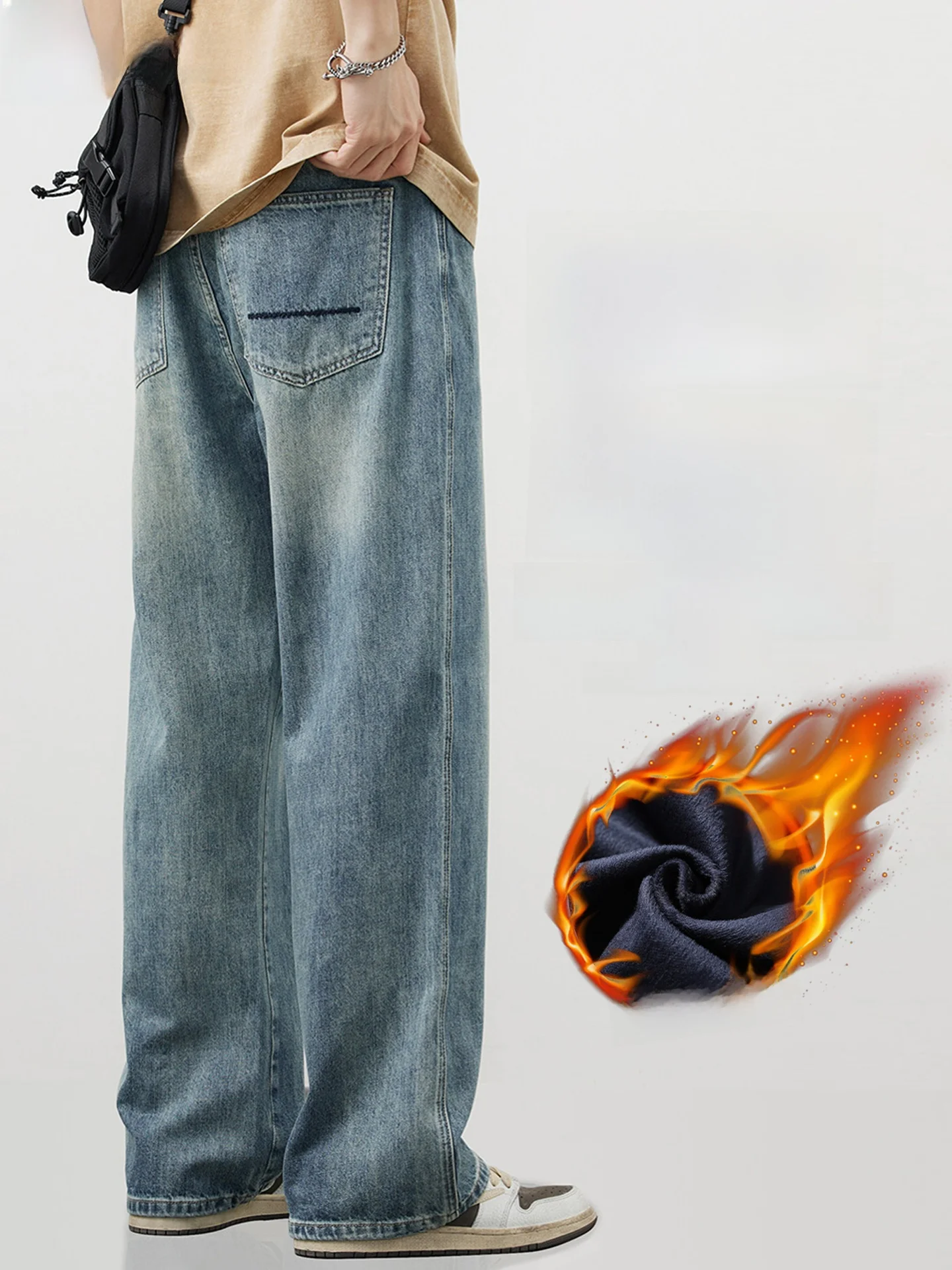 Мужские джинсы Thiened Fce: теплые зимние прямые брюки, повседневные, удобные, свободного кроя, классические синие джинсы из винтажного денима
Мужские джинсы Thiened Fce: теплые зимние прямые брюки, повседневные, удобные, свободного кроя, классические синие джинсы из винтажного денима