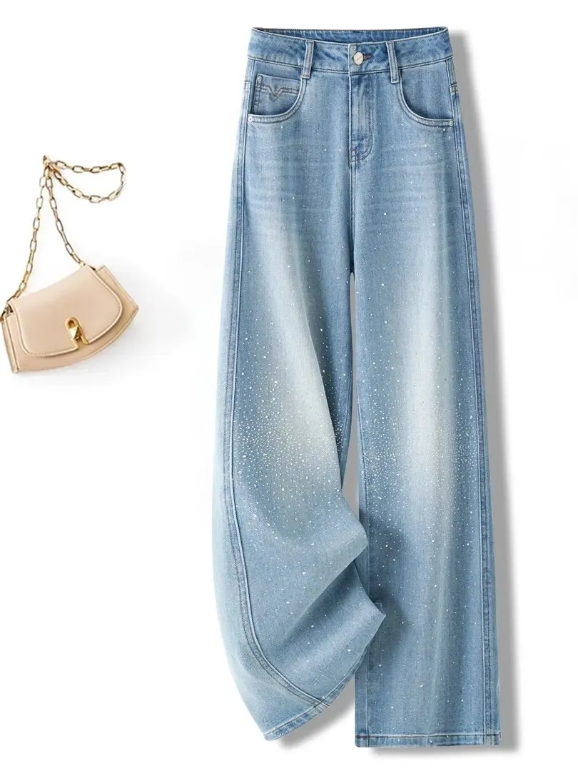 High Waist Shiny Diamond Straight Leg Jeans Women's plus Size Loose Fit Spring New Style Tiantang Denim Pants Ladies Jeans
High Waist Shiny Diamond Straight Leg Jeans Women's plus Size Loose Fit Spring New Style Tiantang Denim Pants Ladies Jeans