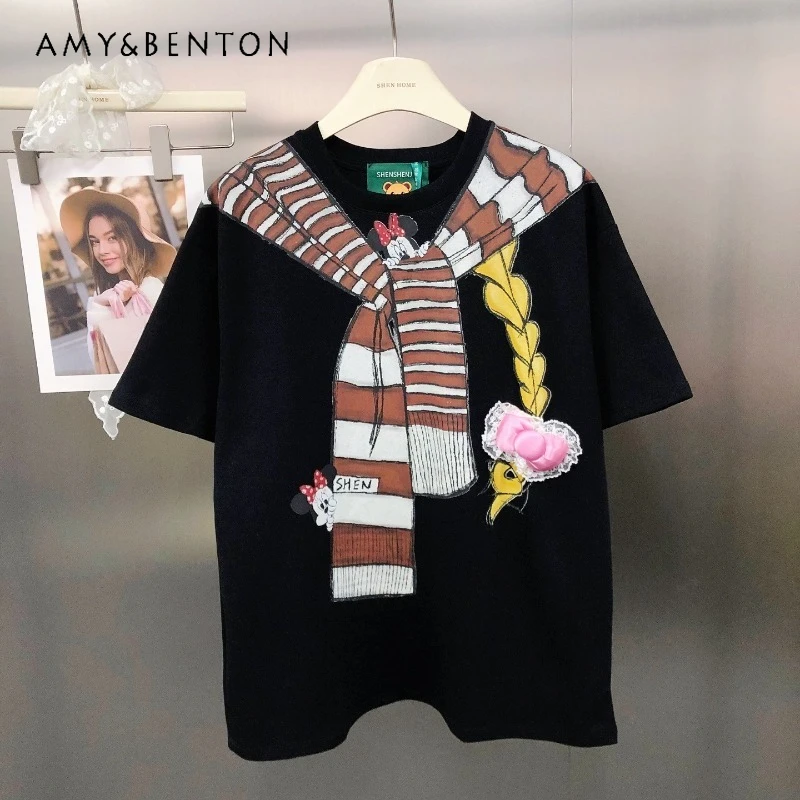 2025 Autumn New Fashion Hand-painted Cartoon Fake Two-piece Printed Top Tees Youthful Versatile Loose Short Sleeved Y2k T-shirts
2025 Autumn New Fashion Hand-painted Cartoon Fake Two-piece Printed Top Tees Youthful Versatile Loose Short Sleeved Y2k T-shirts