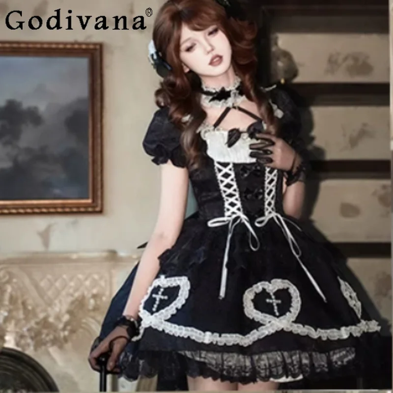 Dark Vintage Gothic Lolita Square Neck Lace-Up Black Dress Fashion High Waist A-line Temperament Short Sleeve Princess Dresses
Dark Vintage Gothic Lolita Square Neck Lace-Up Black Dress Fashion High Waist A-line Temperament Short Sleeve Princess Dresses
